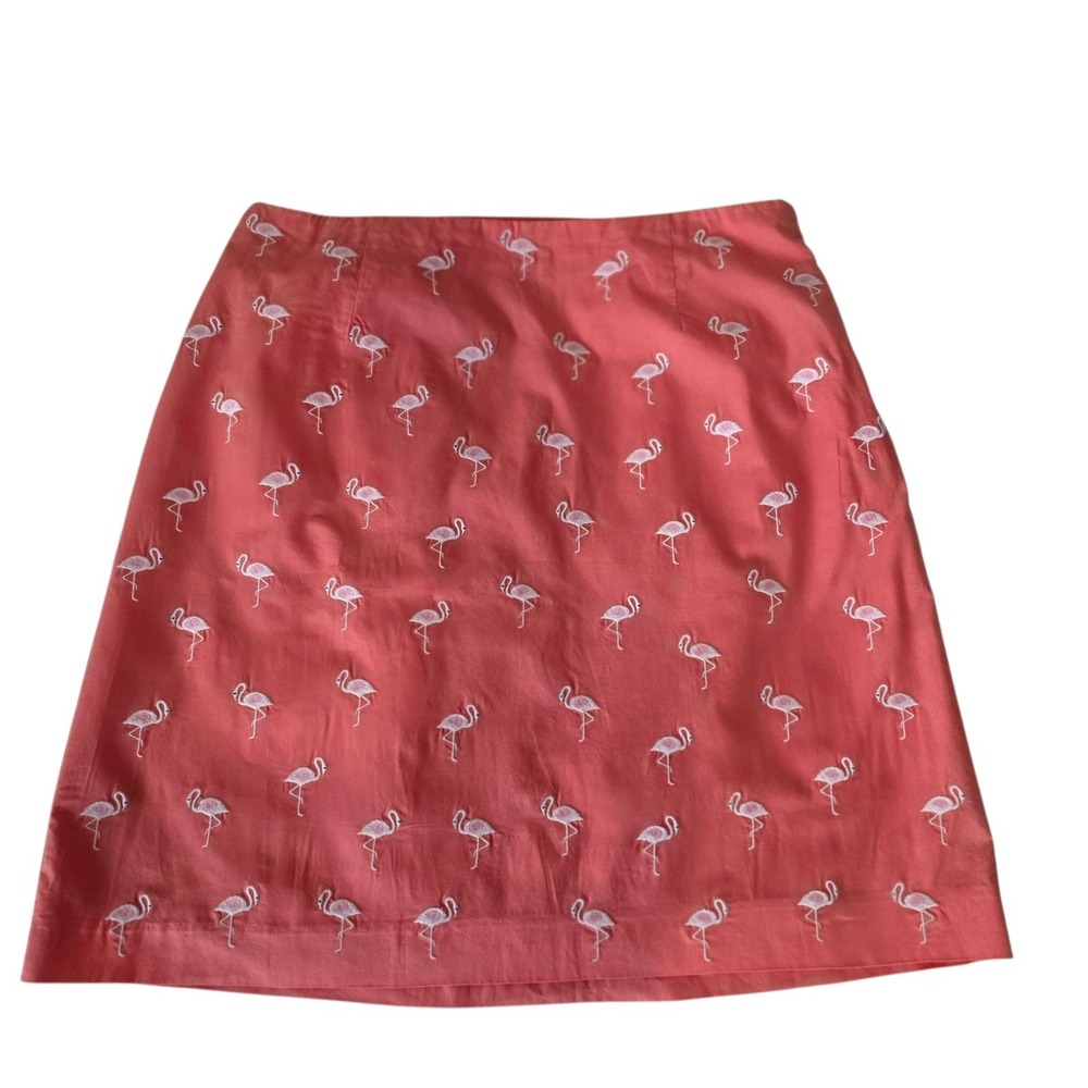 Talbots Cotton Flamingo Skirt Womens 10P Coral Embroirdery Preppy Vacation - Picture 2 of 9